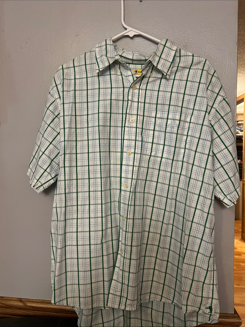 Duck Head White and Green Plaid Short Sleeve Button-Down Shirt